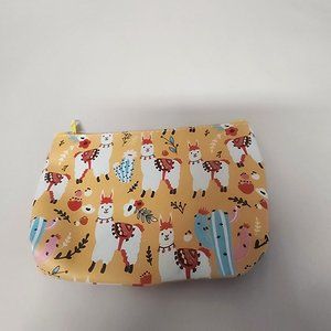 White Llama Flowers Small Cosmetic Bag